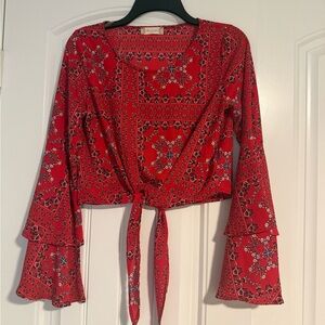 Altar'd State Red Floral Tie-Front Blouse